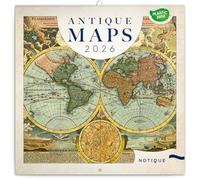 NOTIQUE Calendrier mural 2026 - Cartes anciennes - Sans plastique - Avec calendrier mensuel - 30 x 30 cm (30 x 60 cm) ouvert