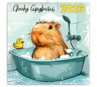 NOTIQUE Calendrier mural 2026 Cheeky Capybaras Calendrier à brochures avec calendrier mensuel, 30 x 30 cm, 30 x 60 cm ouvert