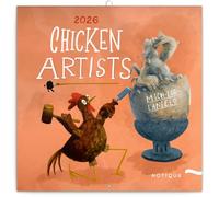 NOTIQUE Calendrier mural 2026 Chicken Artists - avec calendrier mensuel - 30 x 30 cm (30 x 60 cm ouvert)