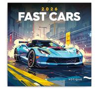 NOTIQUE Calendrier mural 2026 - Fantastiques voitures - Avec calendrier mensuel - 30 x 30 cm (30 x 60 cm ouvert)