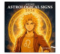 NOTIQUE Calendrier mural 2026 - Signes astrologiques de l'anime - Sans plastique - Avec calendrier mensuel - 30 x 30 cm (30 x 60 cm ouvert)