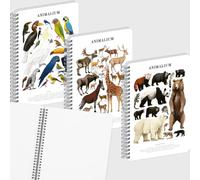 NOTIQUE Lot de 3 cahiers à spirale A4 vierges - Animalium | Lot de 3 blocs à spirales vierges pour dessins, croquis et idées créatives - Motifs animaux animalium comme idée cadeau