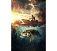 Notizbuch 160 Seiten Kariert - Angeln im Sonnenuntergang mit Bass und Fischer-Szene. Hobbyangler, Angeltour.: Das perfekte Journal für Angler:innen, Naturfreunde und Abenteuer beim Angeln.