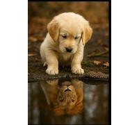 Notizen - Der Blick in die eigene Stärke: Inspirierendes Notizbuch mit Golden Retriever Welpe und Löwen-Spiegelbild - Für mutige Gedanken und große Träume