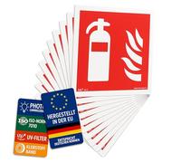 notlok Safety Work - 10x Panneau Extincteur [15 x 15 cm] | Panneau PVC Photoluminescent + Ruban Adhésif de Montage | DIN ISO 7010 | Extincteur CO2, Extincteurs Incendie, ABC