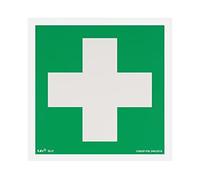 notlok Safety Work Panneau de Premiers Secours Croix Blanche 15x15 cm | photoluminescent PVC + ruban adhésif, Issue d’Urgence, Panneaux de Sécurité, intérieur/extérieur, DIN EN ISO7010, DIN67515