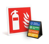 notlok Safety Work - Panneau Extincteur [15 x 15 cm] | Panneau PVC Photoluminescent + Ruban Adhésif de Montage | DIN ISO 7010 | Extincteur CO2, Extincteurs Incendie, ABC