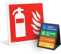 notlok Safety Work - Panneau Extincteur [20 x 20 cm] | Panneau PVC Photoluminescent + Ruban Adhésif de Montage | DIN ISO 7010 | Extincteur CO2, Extincteurs Incendie, ABC