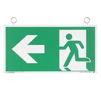 notlok Safety Work - Panneau Sortie de Secours - Double Face [ 38 x 20 cm ] | Panneau photoluminescent en PVC avec kit de montage pour fixation au plafond | Issue de Secours, Panneaux de Sécurité