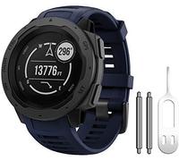 NotoCity Bracelet Compatible Garmin Instinct, Bracelet en montre de remplacement en silicone souple Compatible Montre Garmin Instinct Sports GPS Montre avec adaptateur(BLEU FONCÉ)