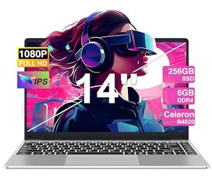 NOTODD Ordinateur Portable 14 Pouces,6 Go RAM+128 Go Soutien Extension SSD 1TB PC Portable Win11 Celeron N4020 Pas Cher 2.4+5G WiFi BT4.2 Mini HDMI & AZERTY Membrane-Argent