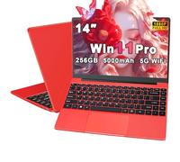 NOTODD Ordinateur Portable 14 Pouces Win11 256Go SSD Soutien Extension 1TB,Pc Portable Celeron N4020 Pas Cher FHD 1080 5G WiFi BT4.2 inclut Souris sans Fil&AZERTY Clavier Couverture-Rouge