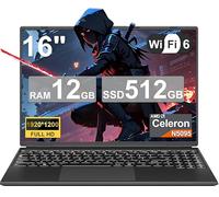 NOTODD Ordinateur Portable 16 Pouces, 4 cœurs Win11 Celeron N5095 (jusqu'à 2,9 GHz) 12+512GB SSD Soutien Extension 1TB,PC Portable avec 5G WiFi 1920x1200 BT4.2 Souris sans Fil&AZERTY Clavier -Noir