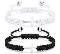 Notoke Lot de 2 bracelets réglables en forme de croix avec pendentif en forme de croix en métal - Bracelet en corde tressée pour hommes et femmes - Cadeaux chrétiens, amitié, couple, communion, foi