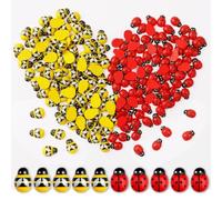 Notoke Lot de 200 décorations de coccinelles et abeilles, 100 coccinelles en bois et 100 abeilles en bois, mini coccinelles en bois, pour bricolage, artisanat, scrapbooking, fête, mariage (rouge