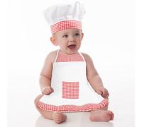 Notoke Tenue de chef pour bébé 2 pièces, adorable costume de chef avec toque et tablier, pour 6 à 24 mois, rouge et blanc, costume de cuisine pour garçon, avec lacets, pour garçon comme photo souvenir