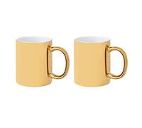 noTrash2003 2er Set Keramikbecher, versch. Farben, Kaffeetassen 350 ml glänzendes Design (Gold/Gold)