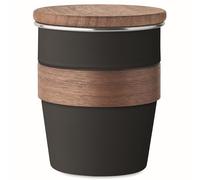 noTrash2003 Gobelet élégant de 350 ml réutilisable en acier inoxydable recyclé avec poignée et couvercle en bois de noyer - Tasse à café à paroi simple - 90 % acier inoxydable recyclé - 4 couleurs