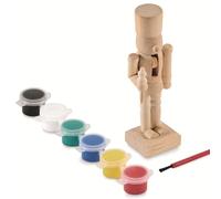 noTrash2003 Lot de 2 casse-noisettes en bois à peindre soi-même - Figurine de 12 cm avec 6 couleurs et pinceau - Kit de bricolage créatif pour Noël et Saint-Nicolas, non traité, à peindre et à décorer