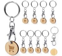 noTrash2003 Porte-clés en métal avec jeton pour chariot de courses en bois durable avec mousqueton en lot économique de 3, 5 ou 10 pièces, Argenté/marron, 23,25 mm Durchmesser
