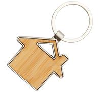 noTrash2003 Porte-clés en métal en forme de maison - Porte-clés en métal et bambou avec anneau de retenue de qualité supérieure - 7,2 x 4,8 cm - Élégant porte-clés de pendaison de crémaillère et