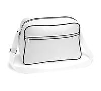 noTrash2003 Sac à bandoulière rétro au design des soixante-dix, sac à bandoulière en polyester avec passepoil et porte-clés gratuit, blanc/noir, 40 x 28 x 18 cm, Rétro