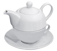 noTrash2003 Service à thé simple en blanc avec une tasse à thé (environ 200 ml) ainsi qu'une théière (environ 400 ml) et une soucoupe en porcelaine pour déguster le thé, pause thé, idée cadeau