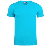 noTrash2003 T-shirt Clique Basic à manches courtes pour homme - Col en V - Manches courtes - Coupe ajustée - Bande de propreté à l'arrière - Avec élasthanne - 145 g/m² - Certifié Oeko-Tex, turquoise,