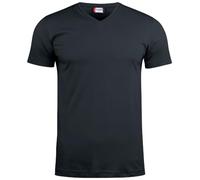 noTrash2003 T-shirt Clique Basic à manches courtes pour homme - Col en V - Manches courtes - Coupe ajustée - Bande de propreté à l'arrière - Avec élasthanne - 145 g/m² - Certifié Oeko-Tex, Noir , L