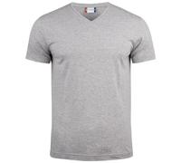 noTrash2003 T-shirt Clique Basic à manches courtes pour homme - Col en V - Manches courtes - Coupe ajustée - Bande de propreté à l'arrière - Avec élasthanne - 145 g/m² - Certifié Oeko-Tex, Gris chiné,