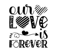 Notre amour est éternel, typographie de la Saint-Valentin avec cœur, flèche, baiser et citations de motivation Stickers gravés 54.6x60.7cm N'abîme pas le mur Noir