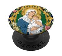 Notre Bienheureuse Marie Mère Dieu Bébé Jésus Enfant Catholique PopSockets PopGrip Adhésif