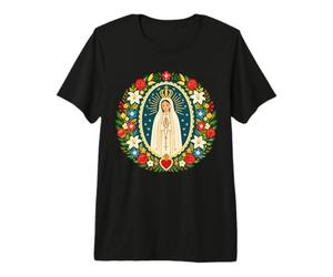 Notre-Dame de Fatima Bienheureuse Mère Marie Fleurs catholiques T-Shirt Haut de Gamme