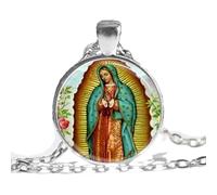 Notre-Dame de Guadalupe Collier Vierge Marie Religieuse Lunette Catholique Vierge Marie Pendentif Sainte Mère de Dieu, Métal