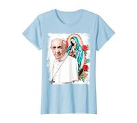 Notre-Dame de Guadalupe Pape François T-Shirt, Femme, Bleu Céleste, 3XL