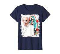 Notre-Dame de Guadalupe Pape François T-Shirt, Femme, Bleu Marine, XL