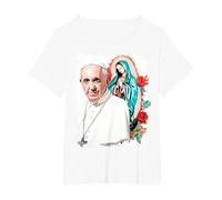 Notre-Dame de Guadalupe Pape François T-Shirt, Femme Grandes Tailles, Blanc, 5X