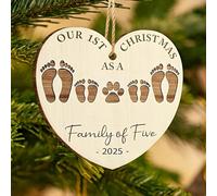 Notre premier ornement de Noël, premier Noël en famille de quatre empreintes, ornement en bois de forme personnalisée, premier bébé (design 5)
