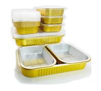 Notwoe Lot de 30 barquettes en aluminium pour barbecue - 2500 ml - 10 pièces/1050 ml - 1050 ml - 10 pièces - Avec couvercle - Réutilisables - Pour la cuisson (doré 330 - 10 pièces/avec couvercles)