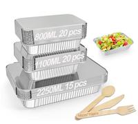 Notwoe Lot de 55 barquettes en aluminium pour barbecue - 2250 ml/1100 ml/800 ml - Avec couvercle - Réutilisables - Pour la cuisson (argent 315 - 55 pièces/avec couvercles)