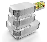 Notwoe® Lot de 60 Barquettes Aluminium avec Couvercle, 3 Tailles (20 par taille) 1750ml/700ml/410ml, Barquette Alimentaire Jetable Réutilisable pour Barbecue, Cuisson, Gril (60 Pack w/Lids)