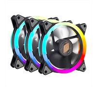 Noua Lips 3 ventilateurs 16 LED Dual Halo ARGB - RGB adressables à double anneau, ventilateurs pour boîtier de 120 mm 1200 tr/min avec ventilateur Hub et télécommande, synchronisé avec carte mère 5 V