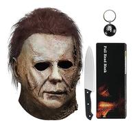 Noufun Masque pour adultes, masque d'Halloween original Face - 1978, visage blanc d'horreur Headgear latex caoutchouc avec cheveux (2022)