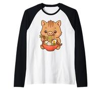 Nouilles Ramen Mangeant Le Sanglier Kawaii Mignon drôle Manche Raglan
