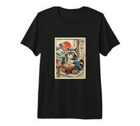 Nouilles Ramen Mangeant Un Raton Laveur Mignon - Style Japonais Ukiyo-e T-Shirt Haut de Gamme