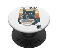 Nouilles Ramen rétro Mangeant des Chats Mangeant des mangeurs d'anime Filles garçons Hommes Femmes PopSockets PopGrip Adhésif