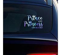 Nouiroy Baby on Board Autocollant en vinyle pour voiture avec inscription « Prince and Princess on Board » 15 x 10 cm Bleu arc-en-ciel holographique