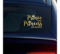 Nouiroy Baby on Board Autocollant en vinyle pour voiture avec inscription « Prince and Princess on Board » 15 x 10 cm Or brossé