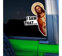 Nouiroy Lot de 2 autocollants amusants en vinyle pour voiture avec inscription « I Saw That Jesus » et autocollants amusants pour pare-chocs de voiture, camion, fenêtre de voiture (Jésus droit avec