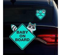 Nouiroy Lot de 2 autocollants « Baby on Board » pour voitures, motif raton laveur, enfants à bord, fort réfléchissant, mignon bébé dans la voiture, autocollant en vinyle pour fenêtre, parechocs de